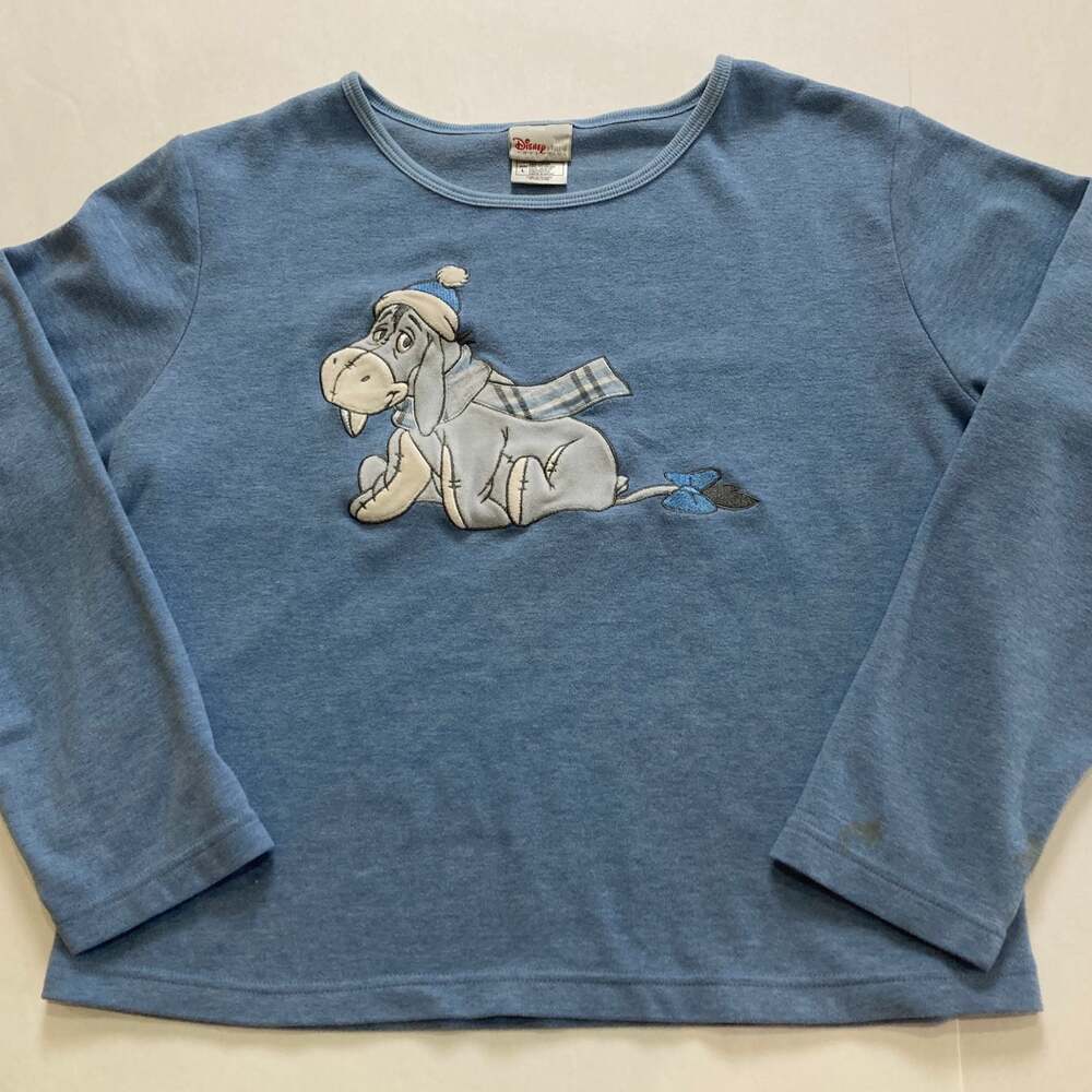 Vintage Disney Store Winnie the Pooh Winter Eeyore Blue Shirt Women's Large